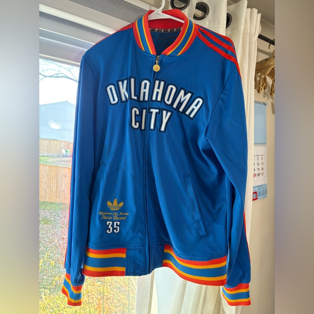 Adidas Blue Oklahoma City Jacket with Red and Yellow Accents